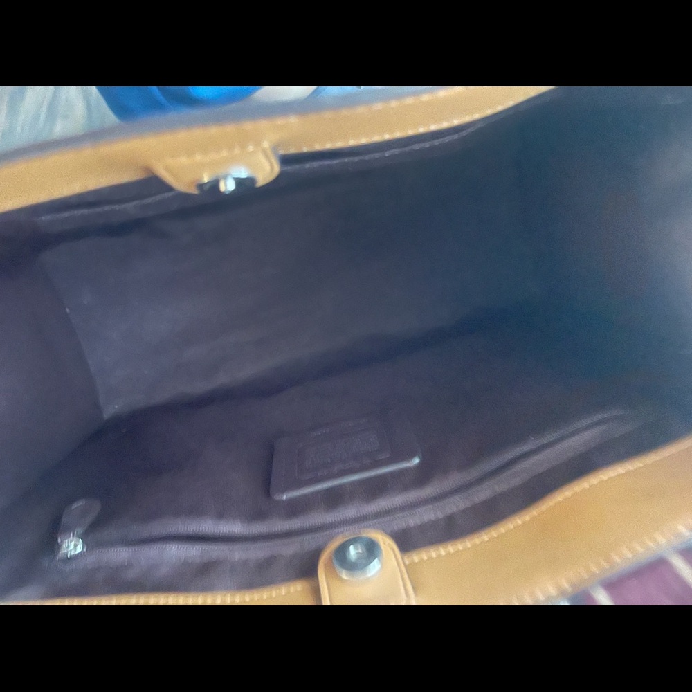 Coach Mustard Yellow Leather Tote with Burgundy Strap - Picture 2 of 4